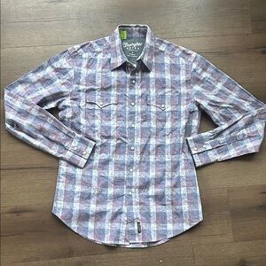 Wrangler pearl snap  Casual Plaid Shirt - Purple and White ! Medium